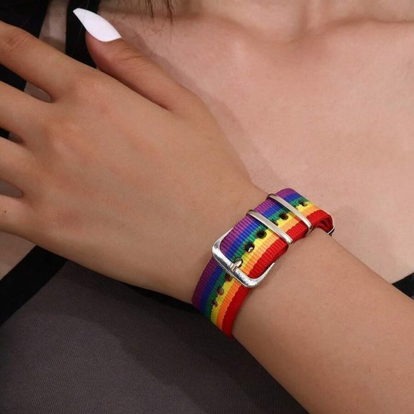 🌈Rainbow Stripe Nylon Bracelet LGBTQ Belt Buckle Gay Pride - Picture 6 of 7